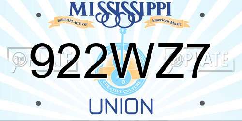 922WZ7 Mississippi License Plate
