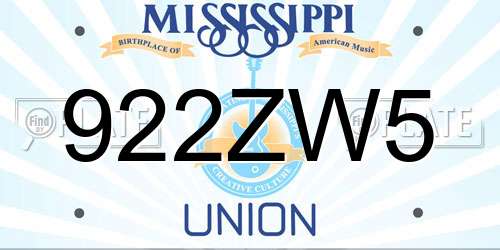 922ZW5 Mississippi License Plate