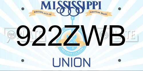 922ZWB Mississippi License Plate