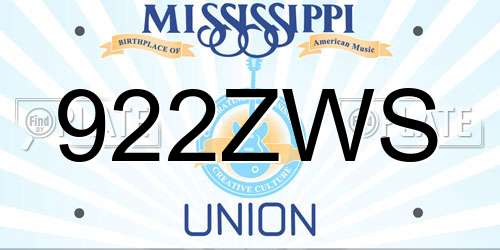 922ZWS Mississippi License Plate