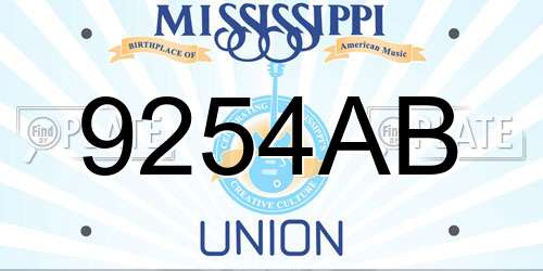 9254AB Mississippi License Plate