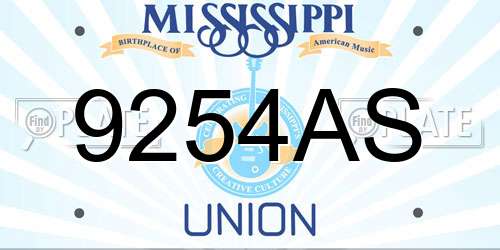 9254AS Mississippi License Plate