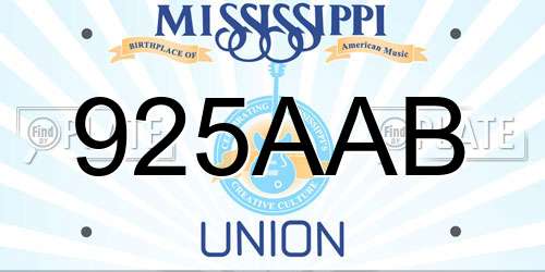925AAB Mississippi License Plate