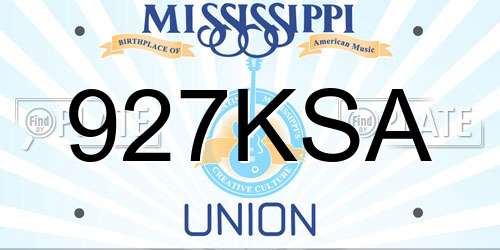 927KSA Mississippi License Plate