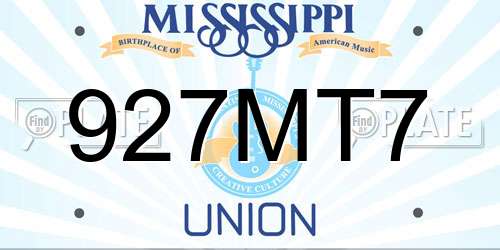 927MT7 Mississippi License Plate