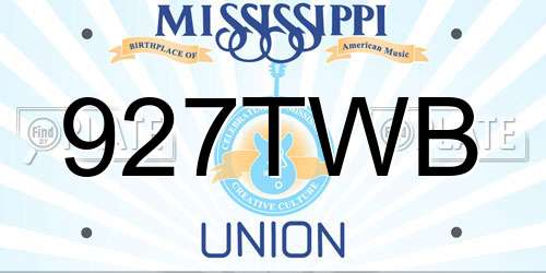 927TWB Mississippi License Plate