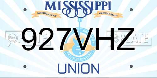 927VHZ Mississippi License Plate