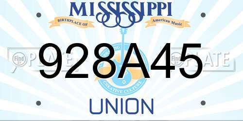 928A45 Mississippi License Plate