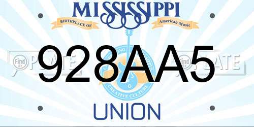 928AA5 Mississippi License Plate