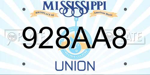 928AA8 Mississippi License Plate