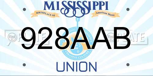 928AAB Mississippi License Plate