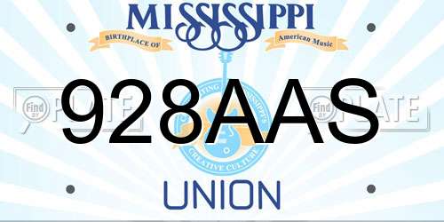 928AAS Mississippi License Plate