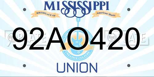 92AO420 Mississippi License Plate