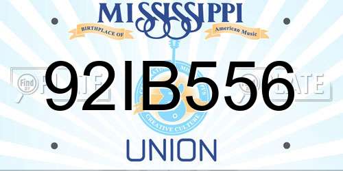 92IB556 Mississippi License Plate