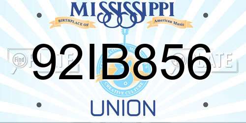 92IB856 Mississippi License Plate