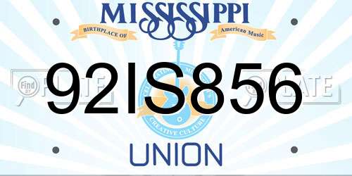92IS856 Mississippi License Plate