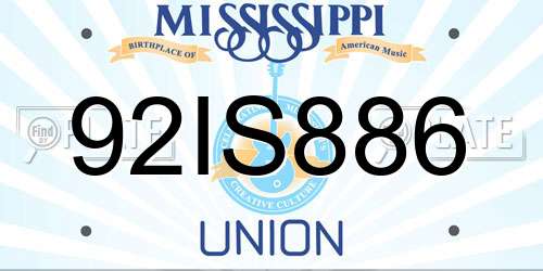 92IS886 Mississippi License Plate