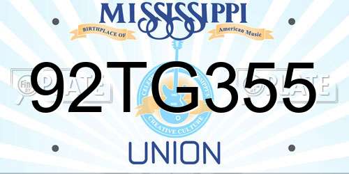 92TG355 Mississippi License Plate