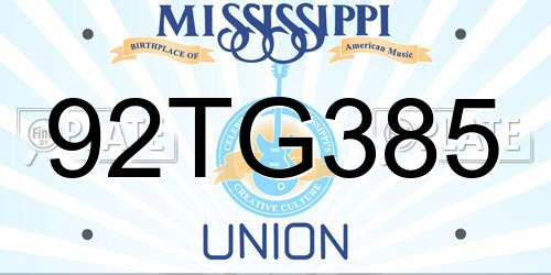 92TG385 Mississippi License Plate