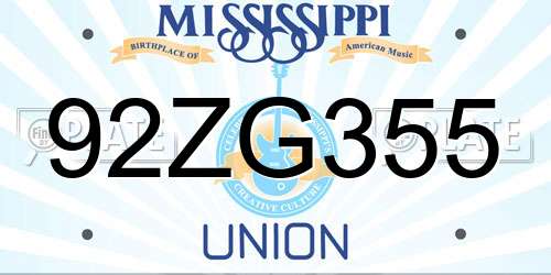 92ZG355 Mississippi License Plate