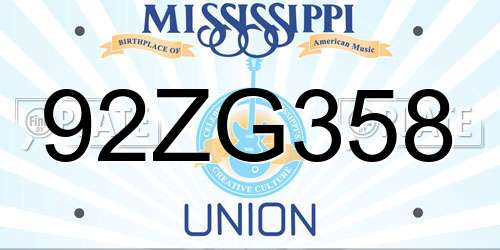 92ZG358 Mississippi License Plate