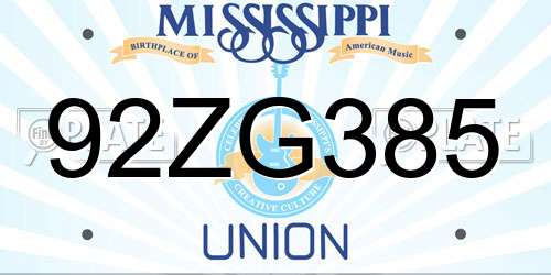 92ZG385 Mississippi License Plate