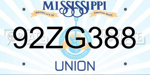 92ZG388 Mississippi License Plate