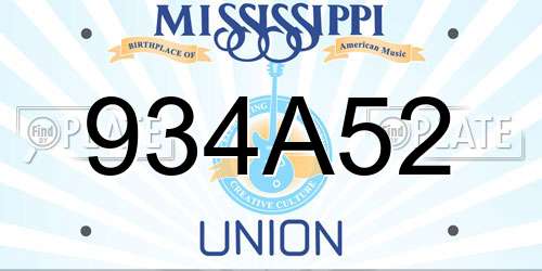 934A52 Mississippi License Plate