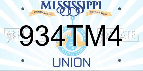 934TM4 Mississippi License Plate