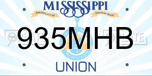 935MHB Mississippi License Plate