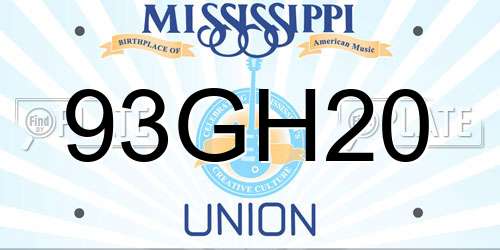 93GH20 Mississippi License Plate