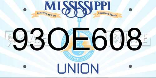 93OE608 Mississippi License Plate