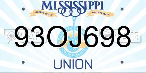 93OJ698 Mississippi License Plate
