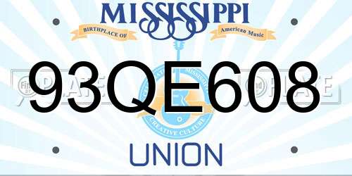 93QE608 Mississippi License Plate