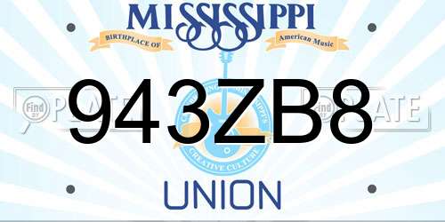 943ZB8 Mississippi License Plate