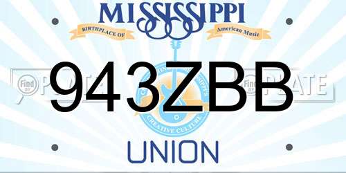 943ZBB Mississippi License Plate
