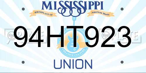 94HT923 Mississippi License Plate