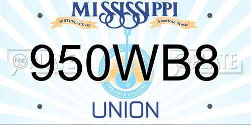 950WB8 Mississippi License Plate