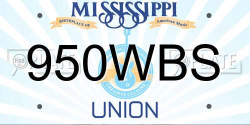 950WBS Mississippi License Plate