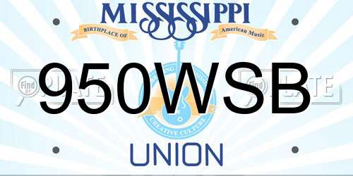 950WSB Mississippi License Plate