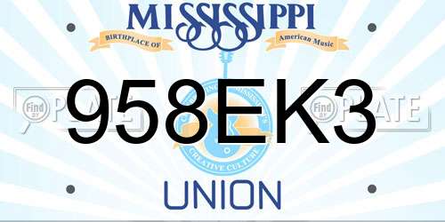 958EK3 Mississippi License Plate