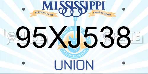 95XJ538 Mississippi License Plate