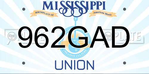 962GAD Mississippi License Plate