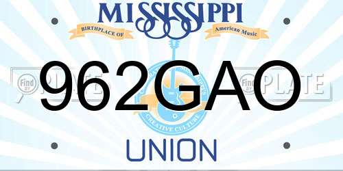 962GAO Mississippi License Plate