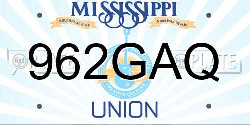 962GAQ Mississippi License Plate