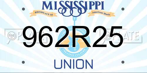 962R25 Mississippi License Plate