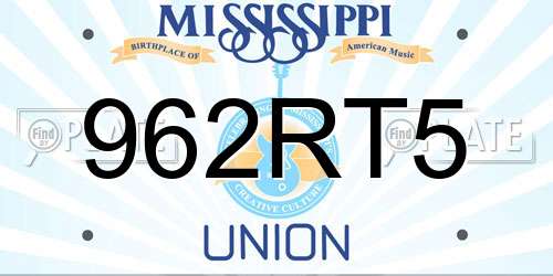 962RT5 Mississippi License Plate