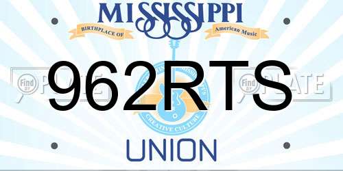 962RTS Mississippi License Plate