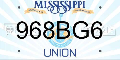 968BG6 Mississippi License Plate