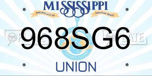 968SG6 Mississippi License Plate